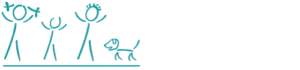 Three stick figures, including two adults and one child, stand beside a dog. To the right, text reads: Lewis Pediatrics, Edward D. Lewis, MD, FAAP, Bess C. Lewis, PNP, Sophia O’Rourke, MD.